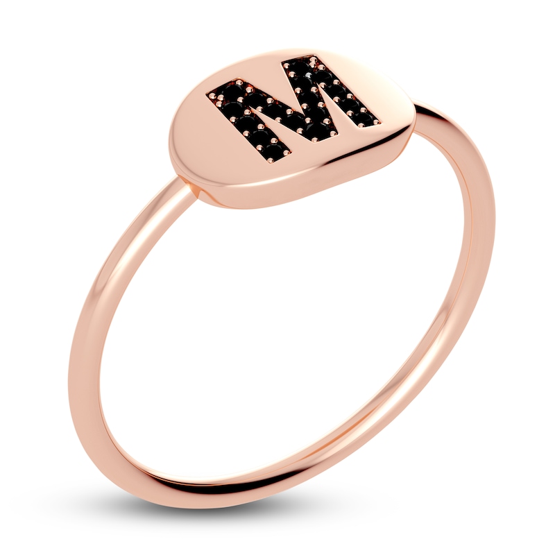 Main Image 2 of Juliette Maison Black Diamond Initial Oval Signet Ring 1/6 ct tw Round 10K Rose Gold