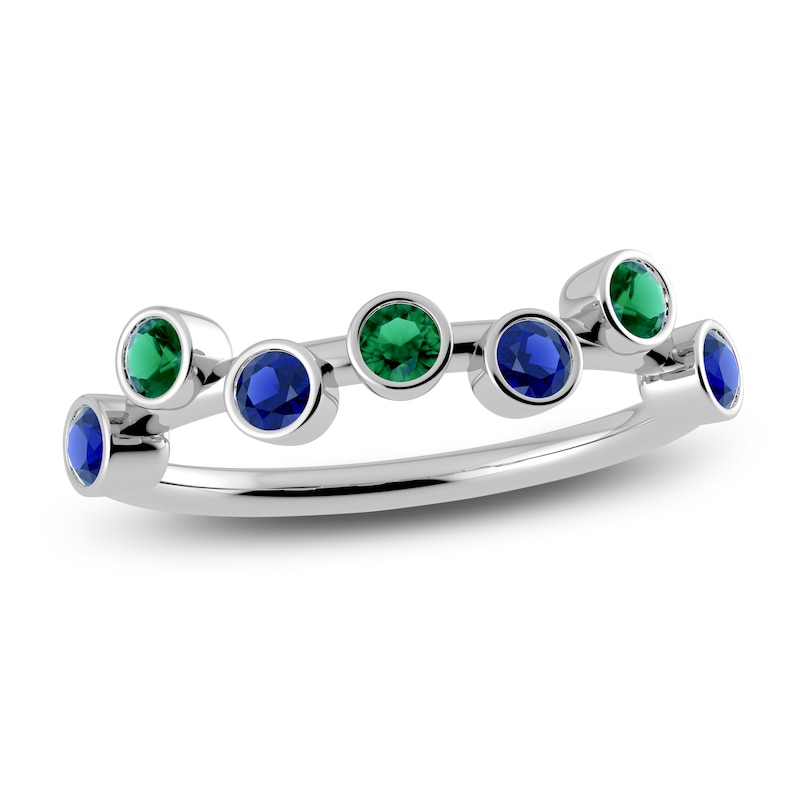 Main Image 1 of Juliette Maison Natural Blue Sapphire & Natural Emerald Ring 10K White Gold