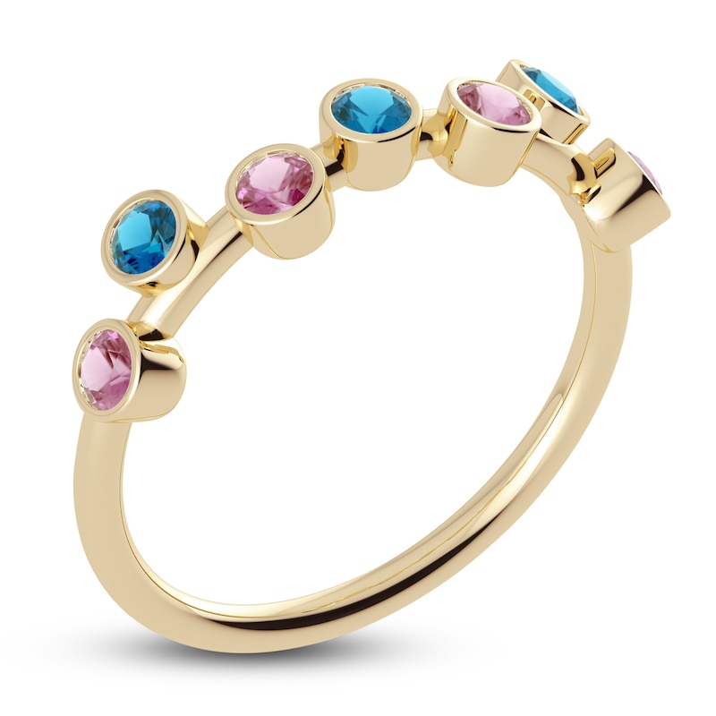 Main Image 2 of Juliette Maison Natural Pink Tourmaline & Natural Blue Zircon Ring 10K Yellow Gold