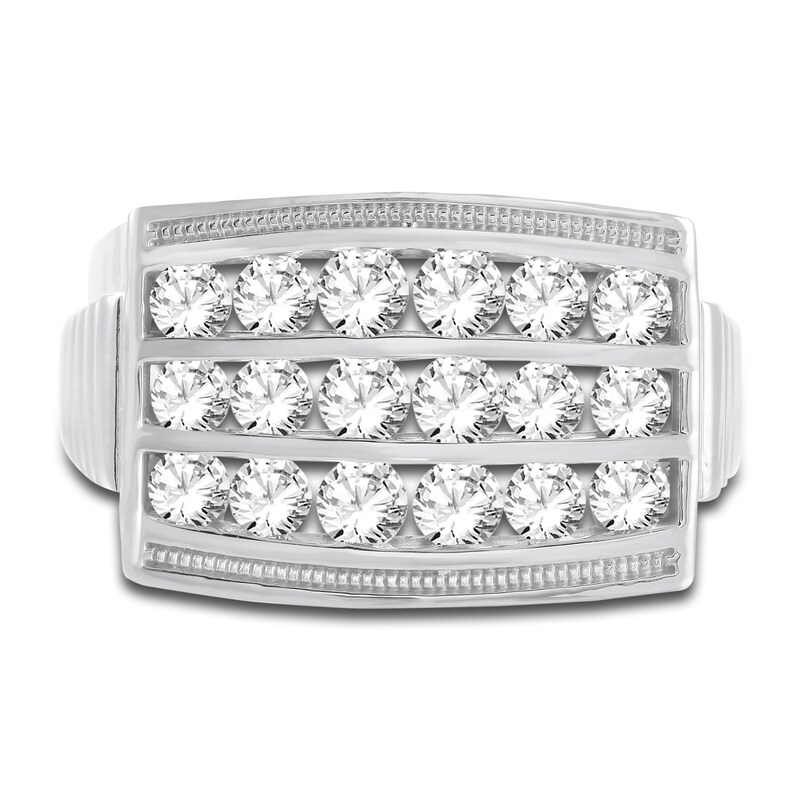Main Image 3 of Men's Lab-Grown Diamond Ring 2 ct tw Round 14K White Gold