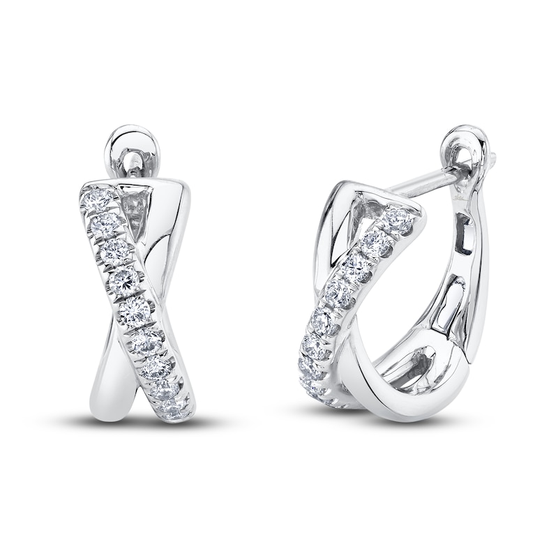 Shy Creation Diamond Huggie Earrings 1/5 ct tw Round 14K White Gold SC22007274V2
