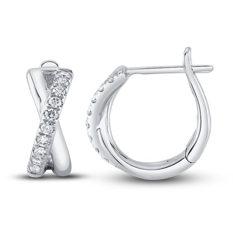 Shy Creation Diamond Huggie Earrings 1/5 ct tw Round 14K White Gold SC22007274V2