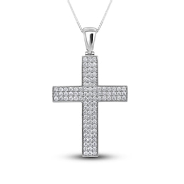 Diamond Cross Pendant Necklace 2 ct tw Round 14K White Gold 18"