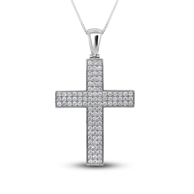 Main Image 1 of Diamond Cross Pendant Necklace 2 ct tw Round 14K White Gold 18&quot;