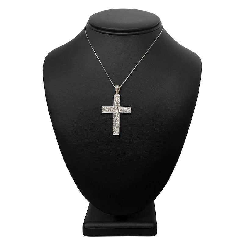 Main Image 4 of Diamond Cross Pendant Necklace 2 ct tw Round 14K White Gold 18&quot;