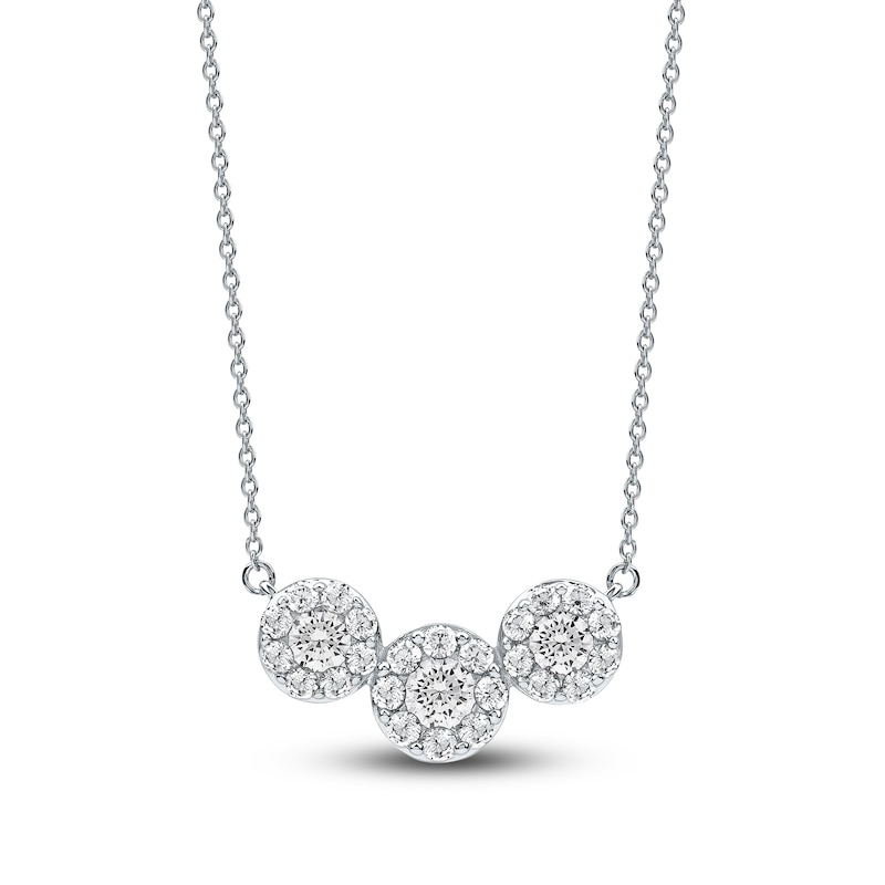 Main Image 1 of Diamond Halo Necklace 1 ct tw 14K White Gold 18&quot;