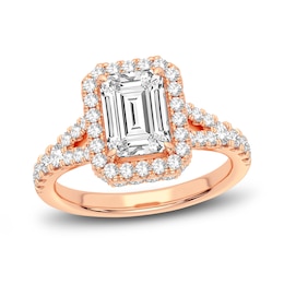 Lab-Grown Diamond Engagement Ring 2-3/4 ct tw Emerald/Round 14K Rose Gold