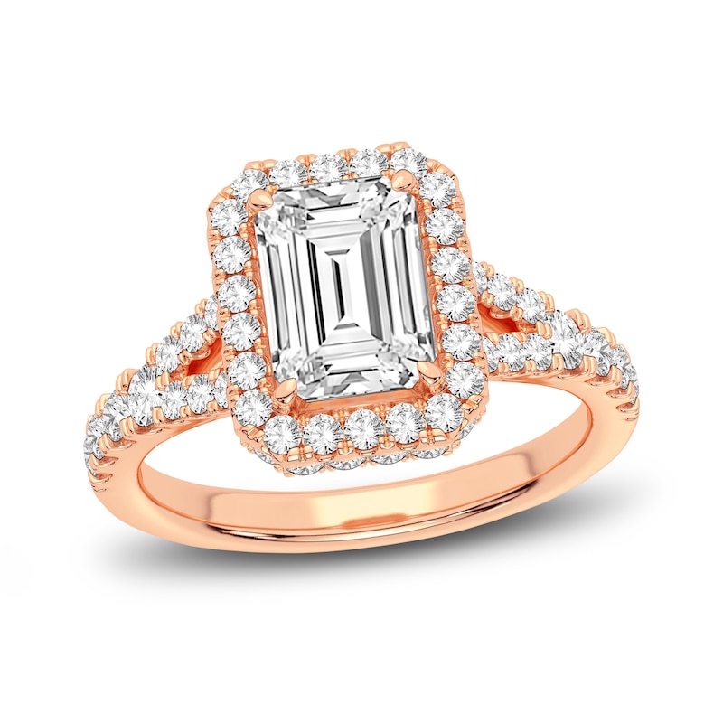Main Image 1 of Lab-Grown Diamond Engagement Ring 2-3/4 ct tw Emerald/Round 14K Rose Gold