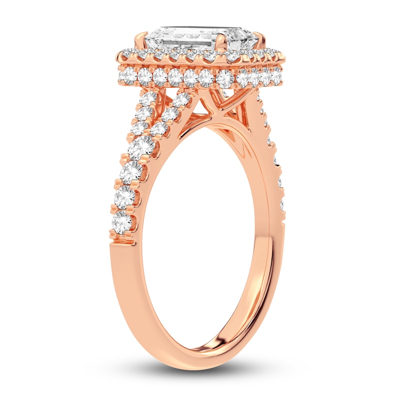 Main Image 2 of Lab-Grown Diamond Engagement Ring 2-3/4 ct tw Emerald/Round 14K Rose Gold