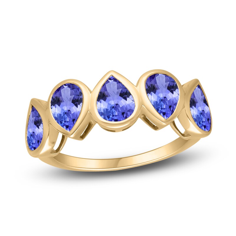 Kallati Pear-Shaped Natural Tanzanite Ring 14K Yellow Gold