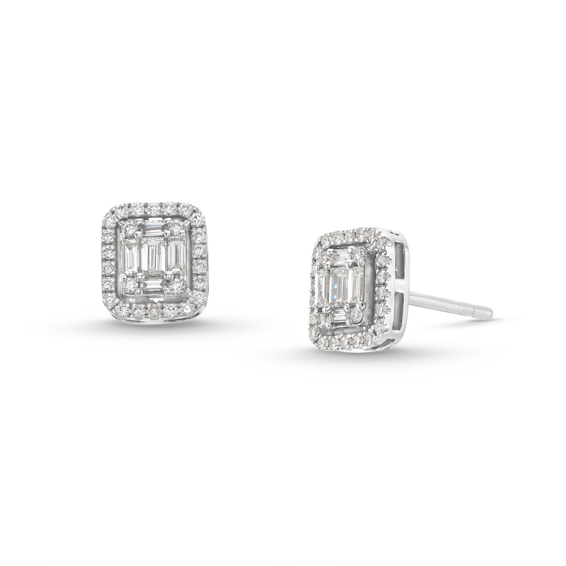 Main Image 1 of Kallati Diamond Stud Earrings 1/2 ct tw Round/Baguette 14K White Gold