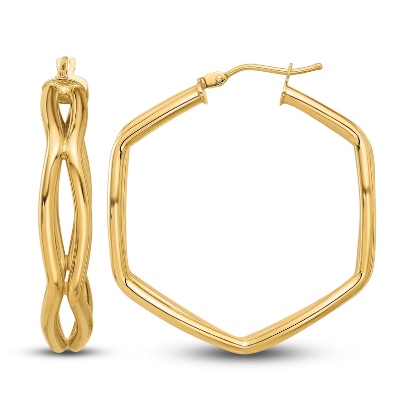 Main Image 1 of Geometric Hoop Earrings 14K Yellow Gold