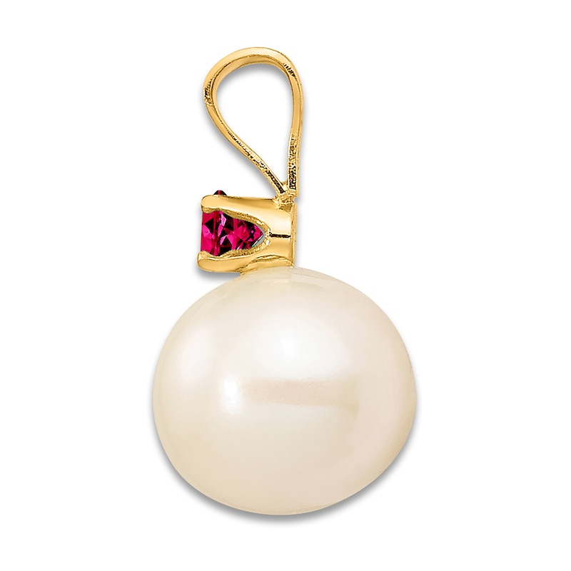 Main Image 2 of Freshwater Cultured Pearl & Natural Ruby Necklace Charm 14K Yellow Gold
