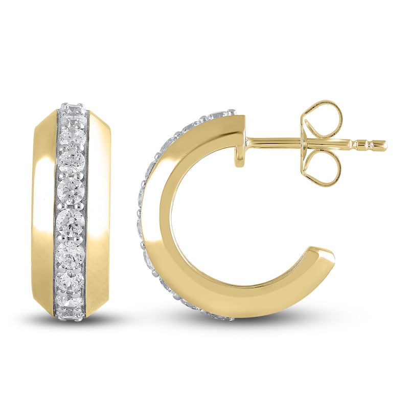 Main Image 1 of Diamond Hoop Earrings 3/4 ct tw Round 10K Yellow Gold