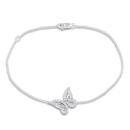 Diamond Butterfly Station Bracelet 1/8 ct tw Round 10K White Gold