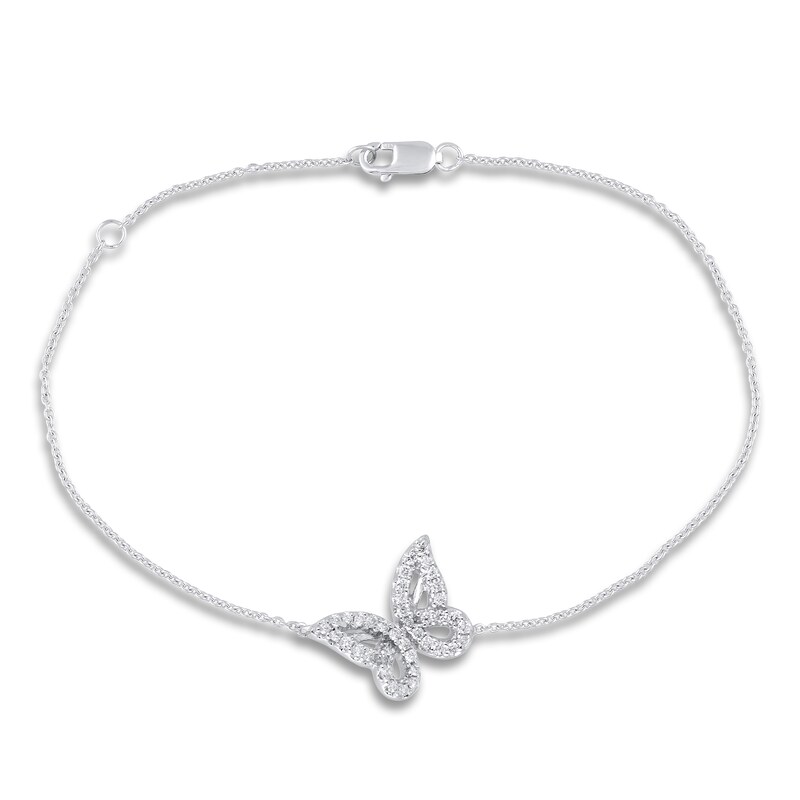 Main Image 1 of Diamond Butterfly Station Bracelet 1/8 ct tw Round 10K White Gold