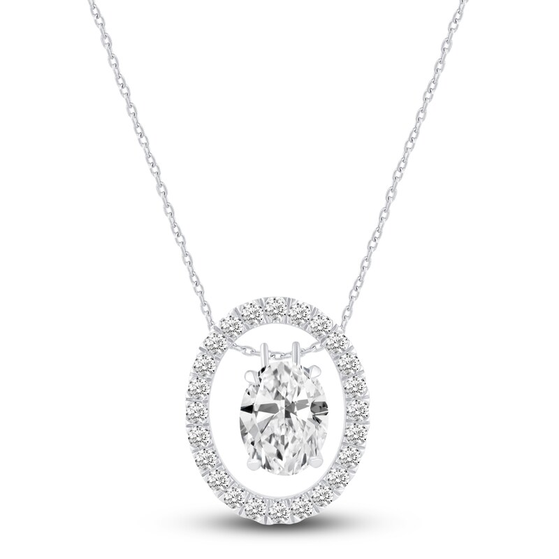 Certified Lab-Created Diamond Jacket Pendant Necklace 2 ct tw Oval/Round 14K White Gold 18"