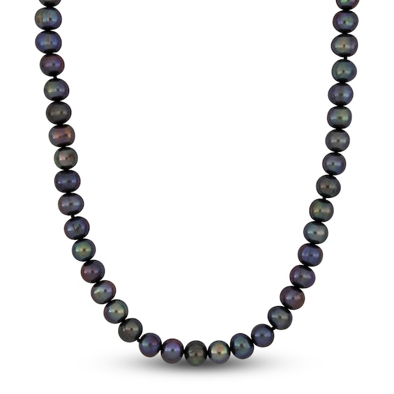 Men's Black Freshwater Cultured Pearl Necklace Sterling Silver 20"