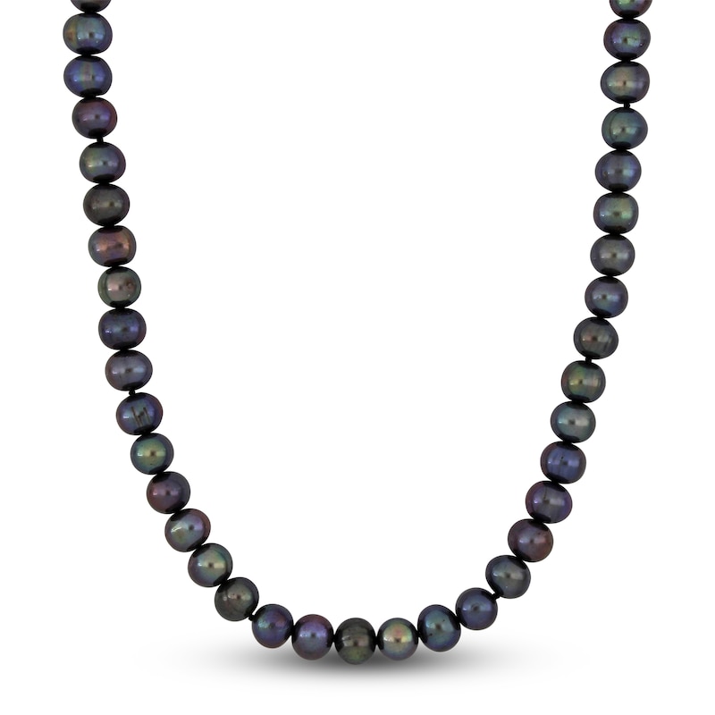 Main Image 1 of Men's Black Freshwater Cultured Pearl Necklace Sterling Silver 20"