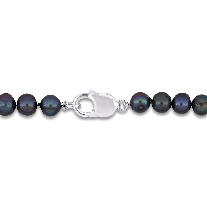 Main Image 2 of Men's Black Freshwater Cultured Pearl Necklace Sterling Silver 20"