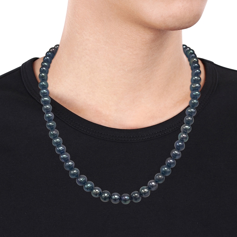Main Image 4 of Men's Black Freshwater Cultured Pearl Necklace Sterling Silver 20"