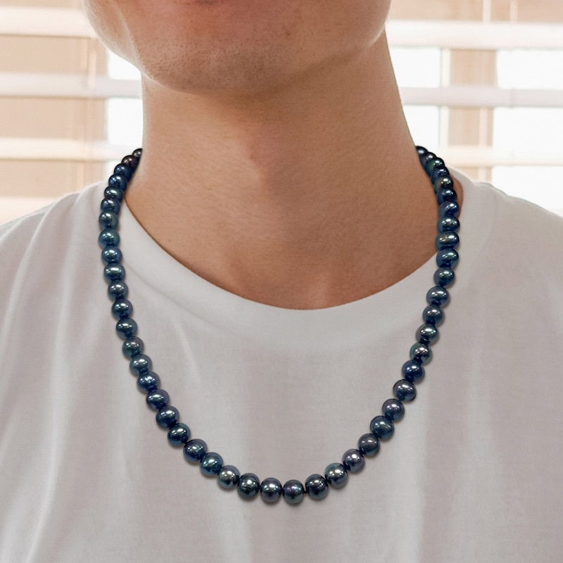 Main Image 5 of Men's Black Freshwater Cultured Pearl Necklace Sterling Silver 20"