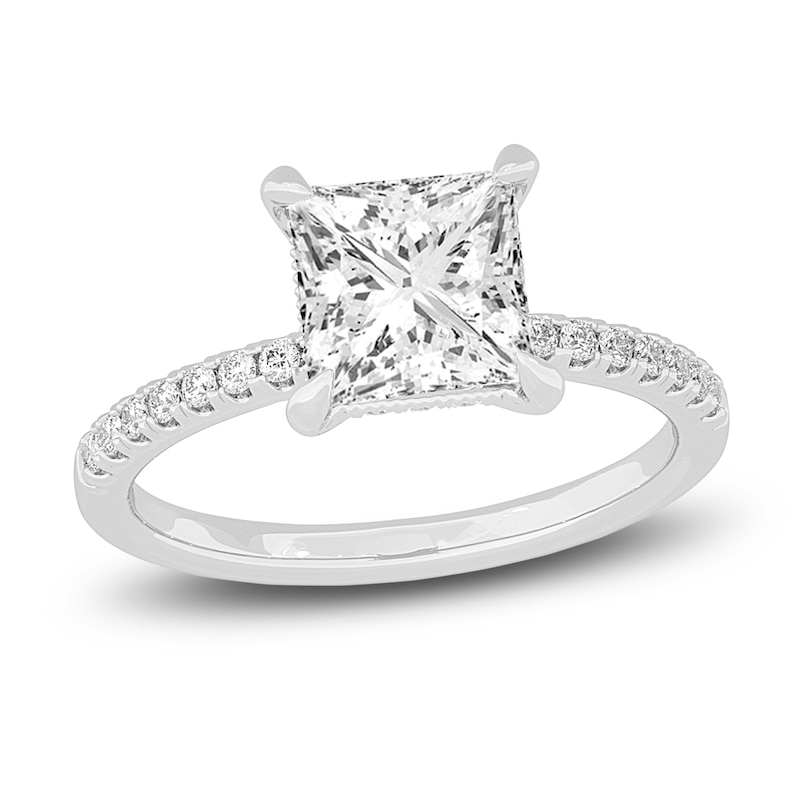 Main Image 1 of Lab-Grown Diamond Engagement Ring 2-1/4 ct tw Princess/Round 14K White Gold