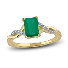 Natural Emerald Ring 1/20 ct tw Diamonds 14K Yellow Gold