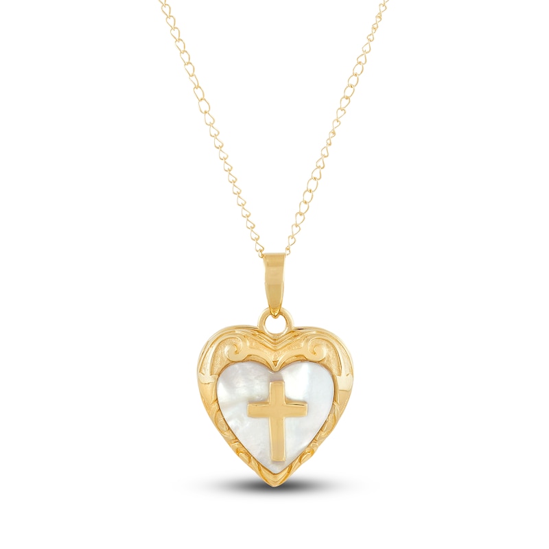 Main Image 1 of Heart & Cross Locket Necklace 14K Yellow Gold 13"