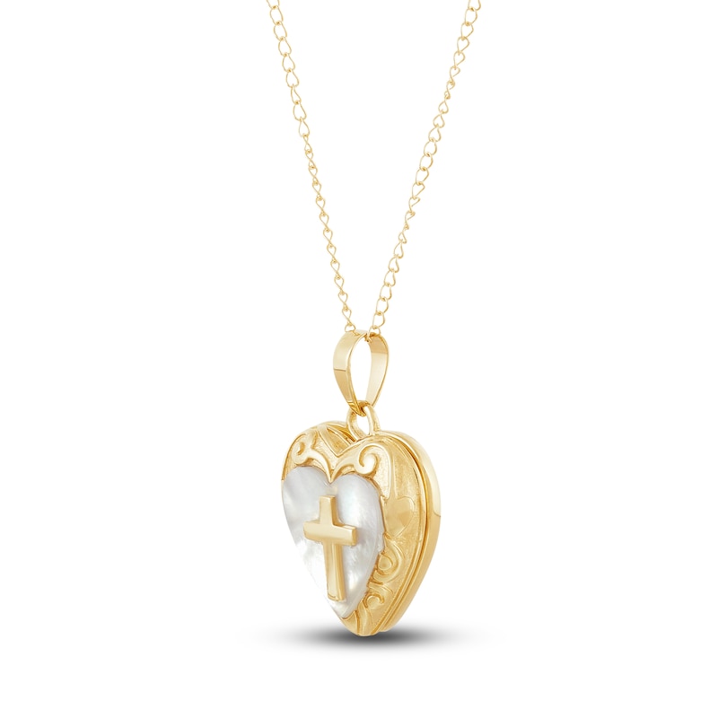Main Image 2 of Heart & Cross Locket Necklace 14K Yellow Gold 13"