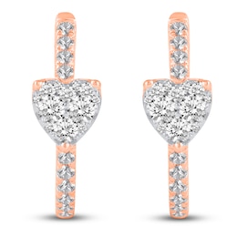 Diamond Heart Hoop Earrings 1/2 ct tw Round 14K Rose Gold