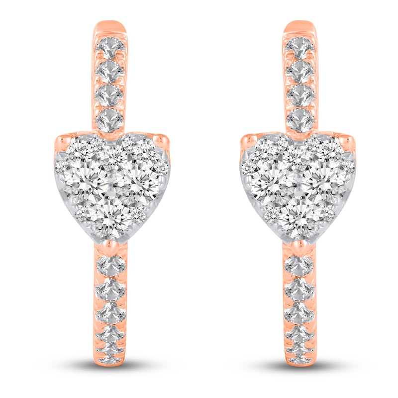 Main Image 1 of Diamond Heart Hoop Earrings 1/2 ct tw Round 14K Rose Gold