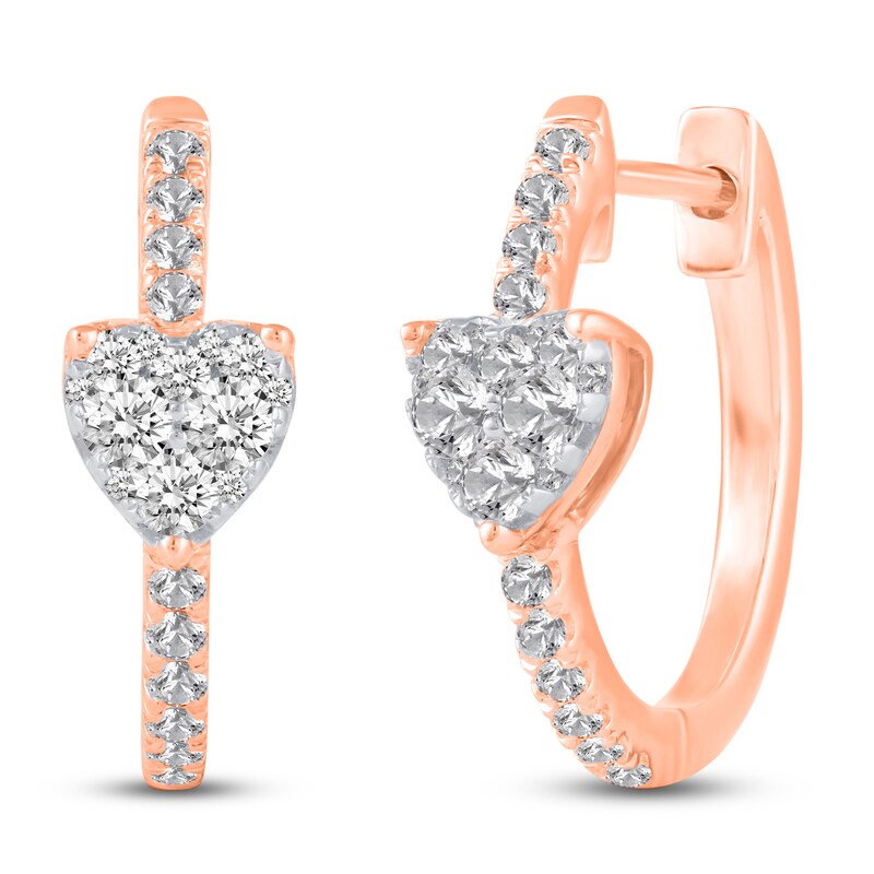 Main Image 2 of Diamond Heart Hoop Earrings 1/2 ct tw Round 14K Rose Gold