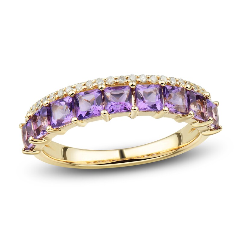 Main Image 1 of Natural Amethyst Ring 1/10 ct tw Diamonds 10K Yellow Gold