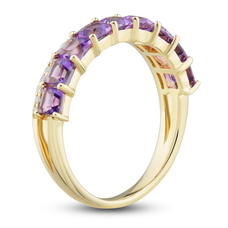 Main Image 2 of Natural Amethyst Ring 1/10 ct tw Diamonds 10K Yellow Gold