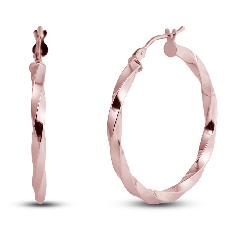 Main Image 2 of Diamond-Cut Twisted Hoop Earrings 14K Rose Gold 25.0mm