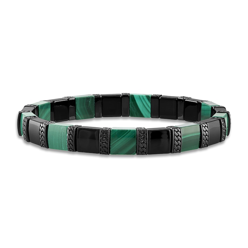 1933 by Esquire Men's Natural Malachite Ceramic Bracelet Black Ruthenium-Plated Sterling Silver 8.5"