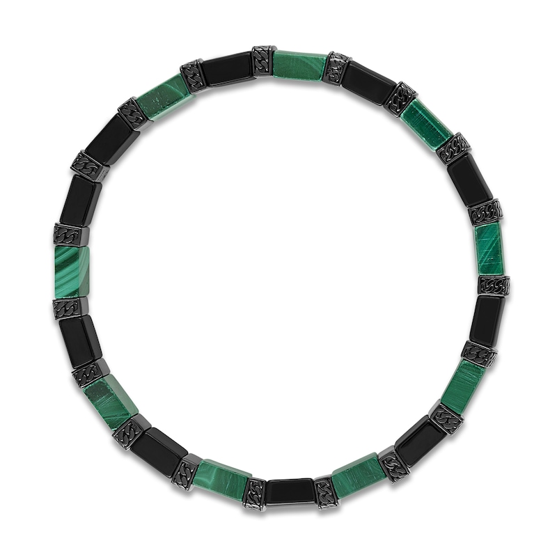 Main Image 2 of 1933 by Esquire Men's Natural Malachite Ceramic Bracelet Black Ruthenium-Plated Sterling Silver 8.5"