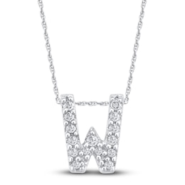 Diamond Letter W Necklace 1/20 ct tw Round 14K White Gold 18"