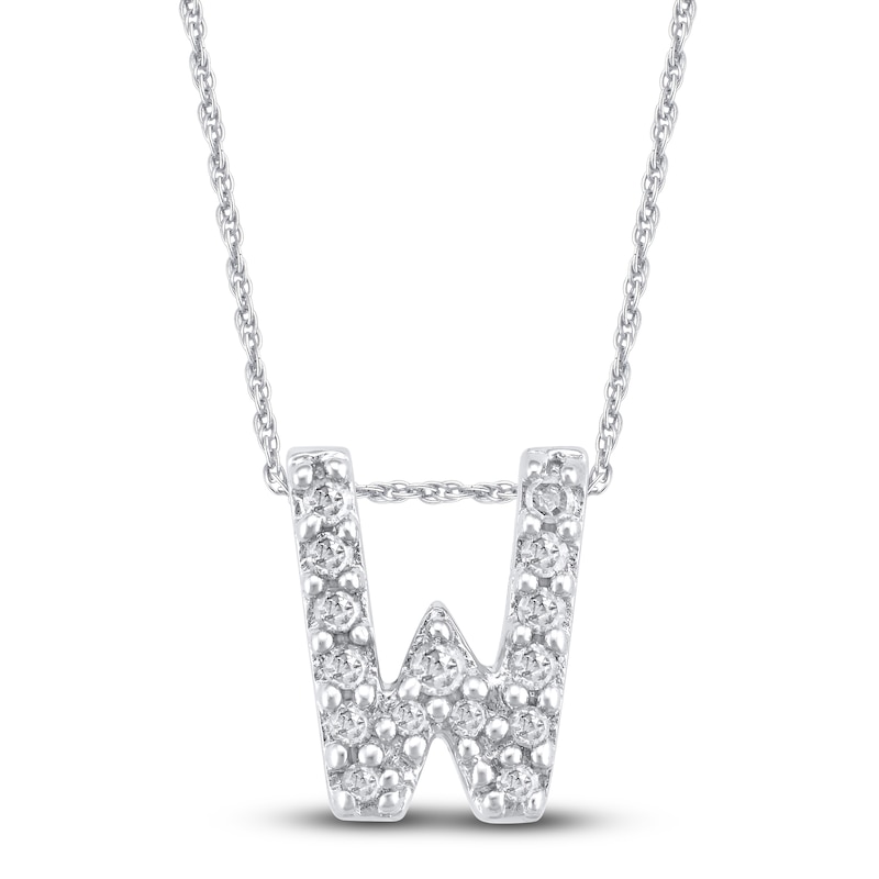 Main Image 1 of Diamond Letter W Necklace 1/20 ct tw Round 14K White Gold 18"