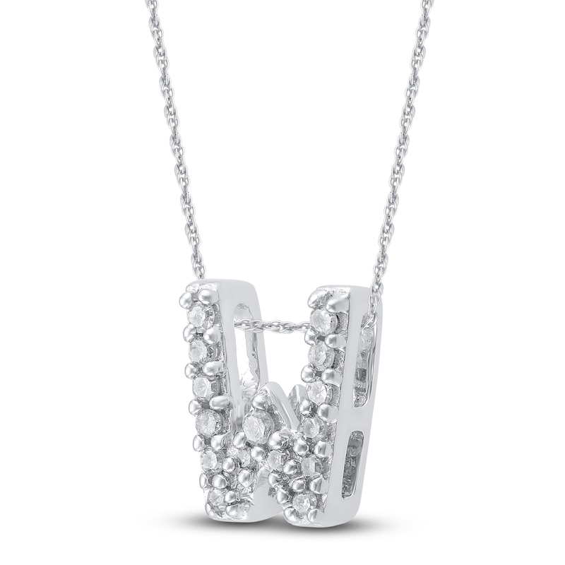 Main Image 2 of Diamond Letter W Necklace 1/20 ct tw Round 14K White Gold 18"