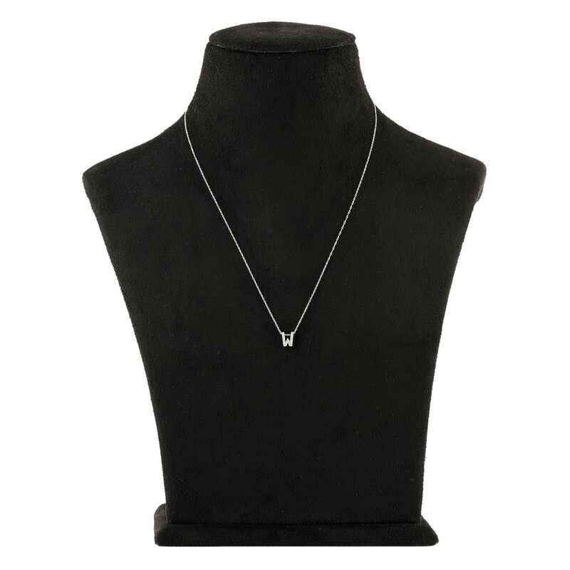 Main Image 3 of Diamond Letter W Necklace 1/20 ct tw Round 14K White Gold 18"