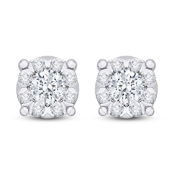 Diamond Cluster Stud Earrings 1/4 ct tw Round 14K White Gold