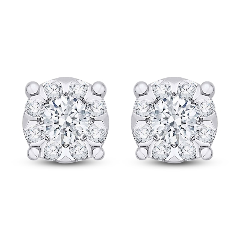 Main Image 1 of Diamond Cluster Stud Earrings 1/4 ct tw Round 14K White Gold