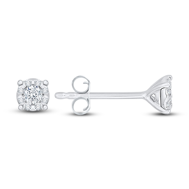 Main Image 2 of Diamond Cluster Stud Earrings 1/4 ct tw Round 14K White Gold