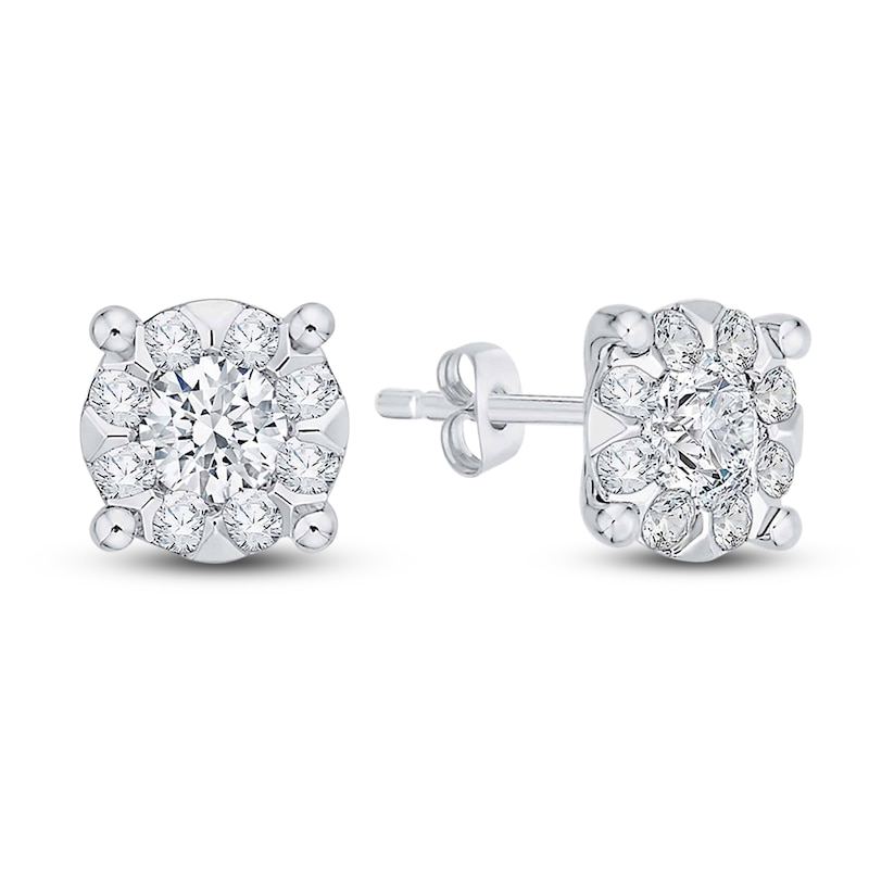 Main Image 3 of Diamond Cluster Stud Earrings 1/4 ct tw Round 14K White Gold