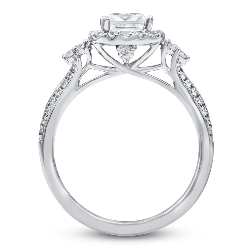 Main Image 2 of Princess & Round-Cut Diamond Halo Ring 1-1/5 ct tw 14K White Gold