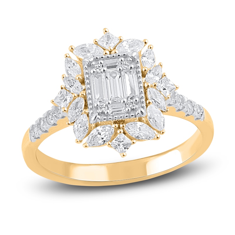 Main Image 1 of Baguette, Princess, Round & Marquise-Cut Diamond Ring 1 ct tw 14K Yellow Gold