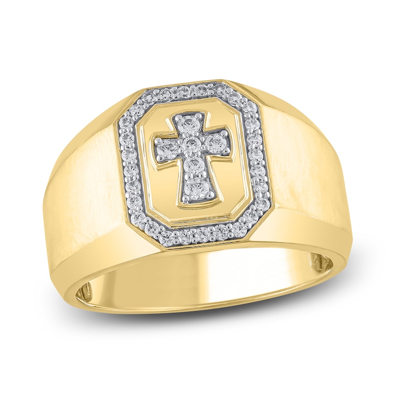 Main Image 1 of Men's Diamond Cross Ring 1/3 ct tw 14K Yellow Gold