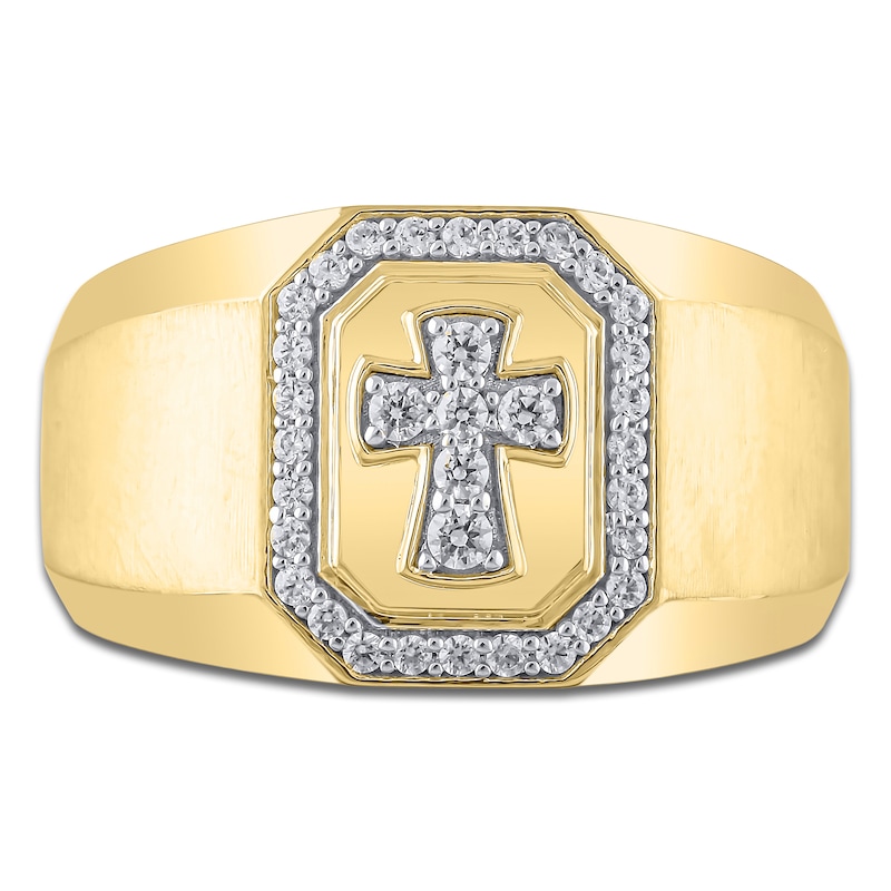 Main Image 3 of Men's Diamond Cross Ring 1/3 ct tw 14K Yellow Gold